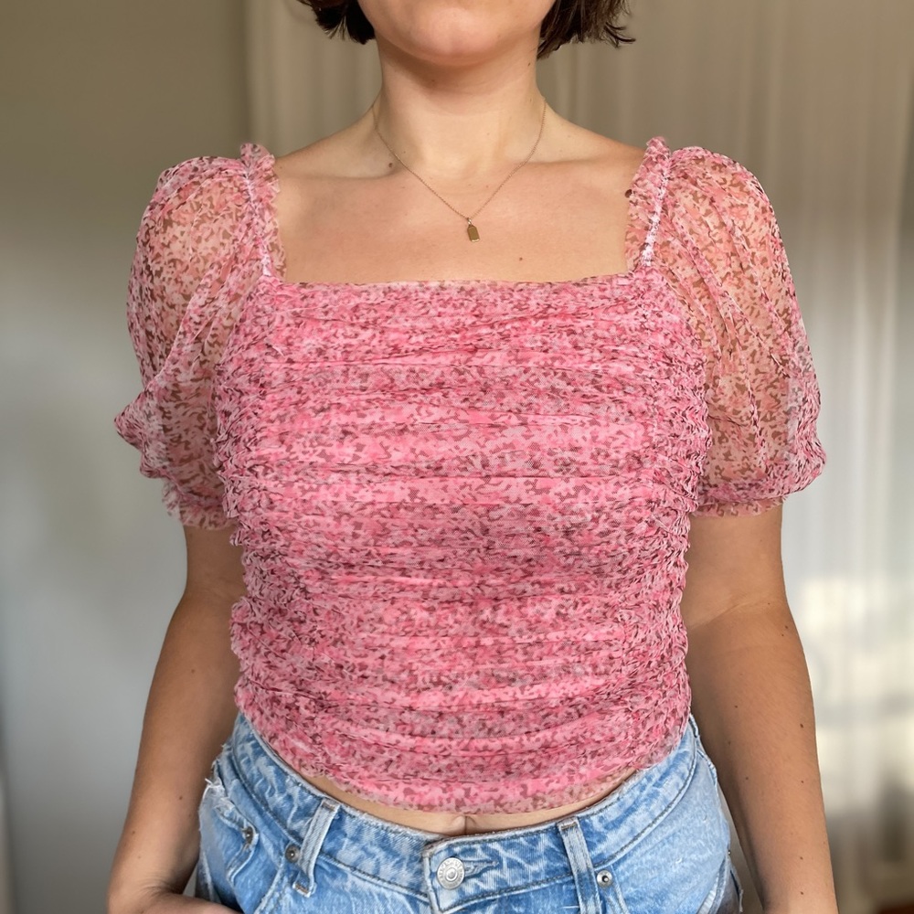 Stellah pink puff sleeve blouse